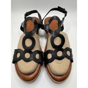 Musse & Cloud "NENUFAR" Leather Women's Shoe Black Platform Sandal Size 38